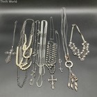 Fashion Costume Necklace Lot of 10 Silver Tone Faux Pearl Cross Pendants — photo 1
