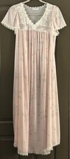 Miss Elaine Pink Floral Vintage Nylon Lace Trim Nightgown Size SMALL