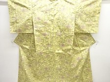 7756249: JAPANESE KIMONO / ANTIQUE KIMONO / SILK / TSUMUGI / WOVEN FLORAL PLANTS