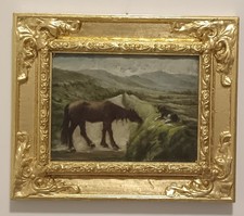 Cavallo al pascolo ( Scuola italiana XIX secolo) dipinto olio su legno