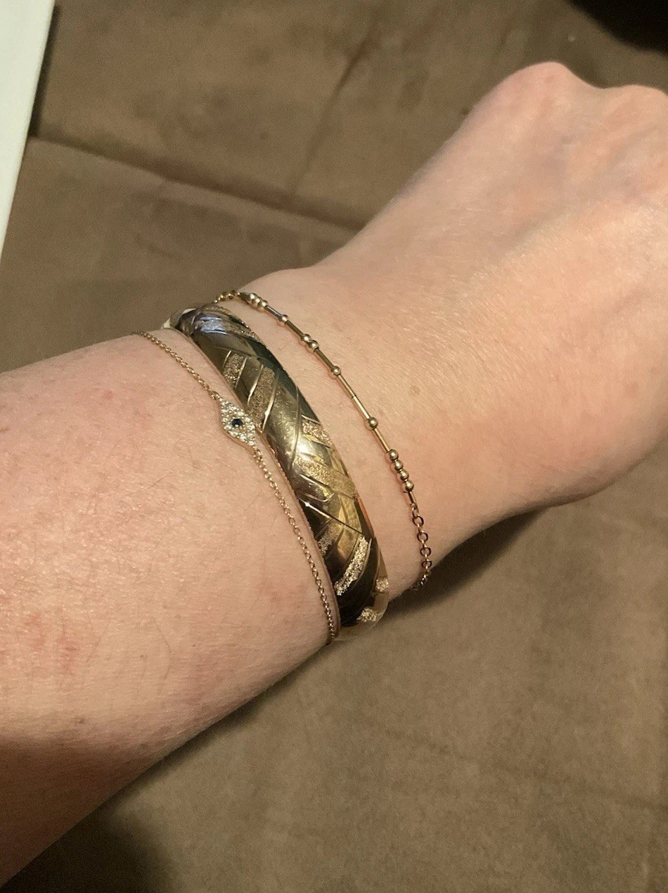 10k Gold Bangle Patterned Flex Bracelet 9mm Over … - image 15