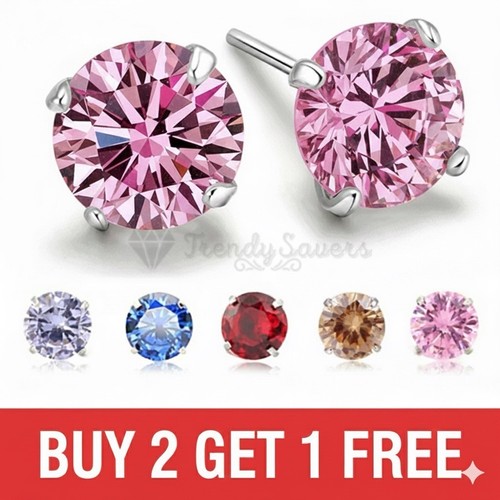 925 Sterling Silver Cubic Zirconia Stud Earrings Sparkling Round Crystal Studs