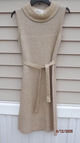 1960's GOLD KNIT DRESS Shell w/ Belt H.C. Prange Size 10 - Picture 2 of 10