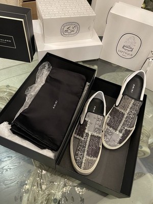 AMIRI BANDANA RECONSTRUCTED SLIP ON SNEAKERS  US 9 42 TRAINERS BLACK GREY