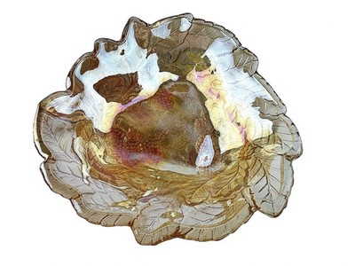 Vintage Indiana Amber Carnival Iridescent Glass Bowl 7''  Leaf and Raspberry