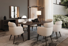 Braun-beige Esszimmer-Set Esstisch weiche Stühle Konsole Spiegel