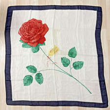 Blue Scarf  White Background Flower Paint 100  Silk 33" Made in Italy
