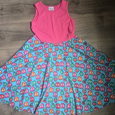  Princess Awesome Pac Man Ghost Twirl Dress Girls 12 Pink Blue Video Game Retro
