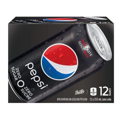 Canettes de sucre Pepsi zéro, zéro calories, goût Max Pepsi 355 ml/12 oz, 12 pièces - Photo 1 sur 5