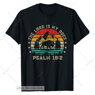 Retro Bison T-Shirt Christian Outdoors Tee Lord Is My Rock Psalm 18:2 Faith Gift