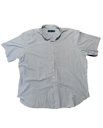 Polo Ralph Lauren Mens 4XLT Seersucker Button Down Shirt Blue Striped Tall