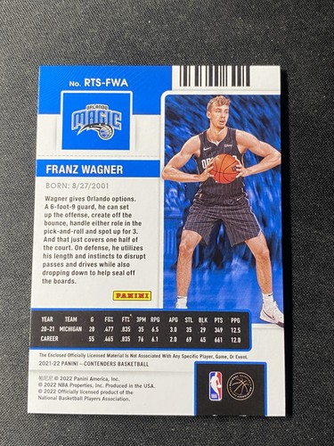 2021-22 Contenders Franz Wagner Rookie Ticket Swatches Jersey RC #RTS-FWA - Picture 2 of 2