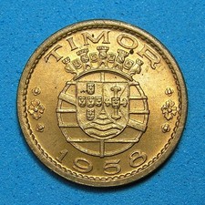 Timor 10 Centavos Bronze Coin 1958, Nice Grade Red & Brown, 18 mm, Combined S/H