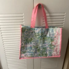 Lilly Pulitzer Tote Bag Pink Green Palm Beach Print Reusable Shopper Bag Women’s