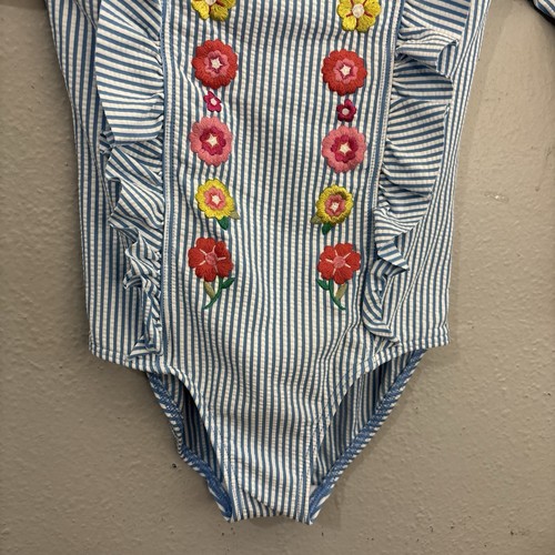 Mini Boden Embroidered Striped Swimwear Long Sleeve Size 4/5 Y - Picture 3 of 13
