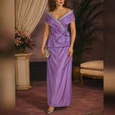 Alfred Angelo Vintage 80s Purple Taffeta 2 Piece Prom Bridesmaid Dress sz 9/10