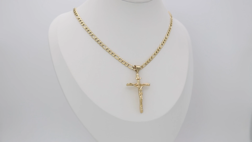 Gold Crucifix Necklace for Men, 14k Heavy Plated Gold, 4mm Figaro Chain - Video 1 of 1