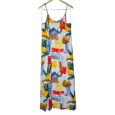 Tahari Womens Brushstroke Canvas Print Midi Dress THF15001 Multicolor Size M NWT