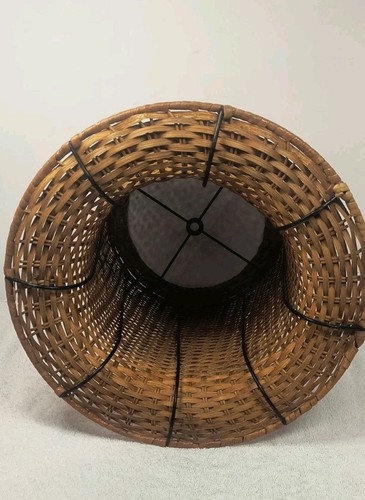 Vintage raro cappello a cilindro rattan vimini metallo paralume bohemien rustico alto 12 pollici - Foto 8 di 13