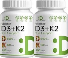 DEAL SUPPLEMENT 2 Pack Vitamin D3 5,000 IU  K2 MK7 250 Count Pack of 2 