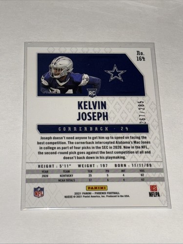 Kelvin Joseph 2021 Panini Phoenix #164 Red Lazer SP /285 Rookie RC Cowboys - Picture 2 of 2