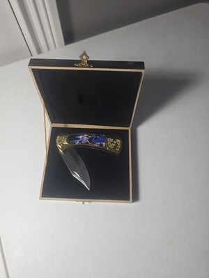 Franklin Mint Save The Eagle Collector Folding Knife Gold Tone w/ Display Box