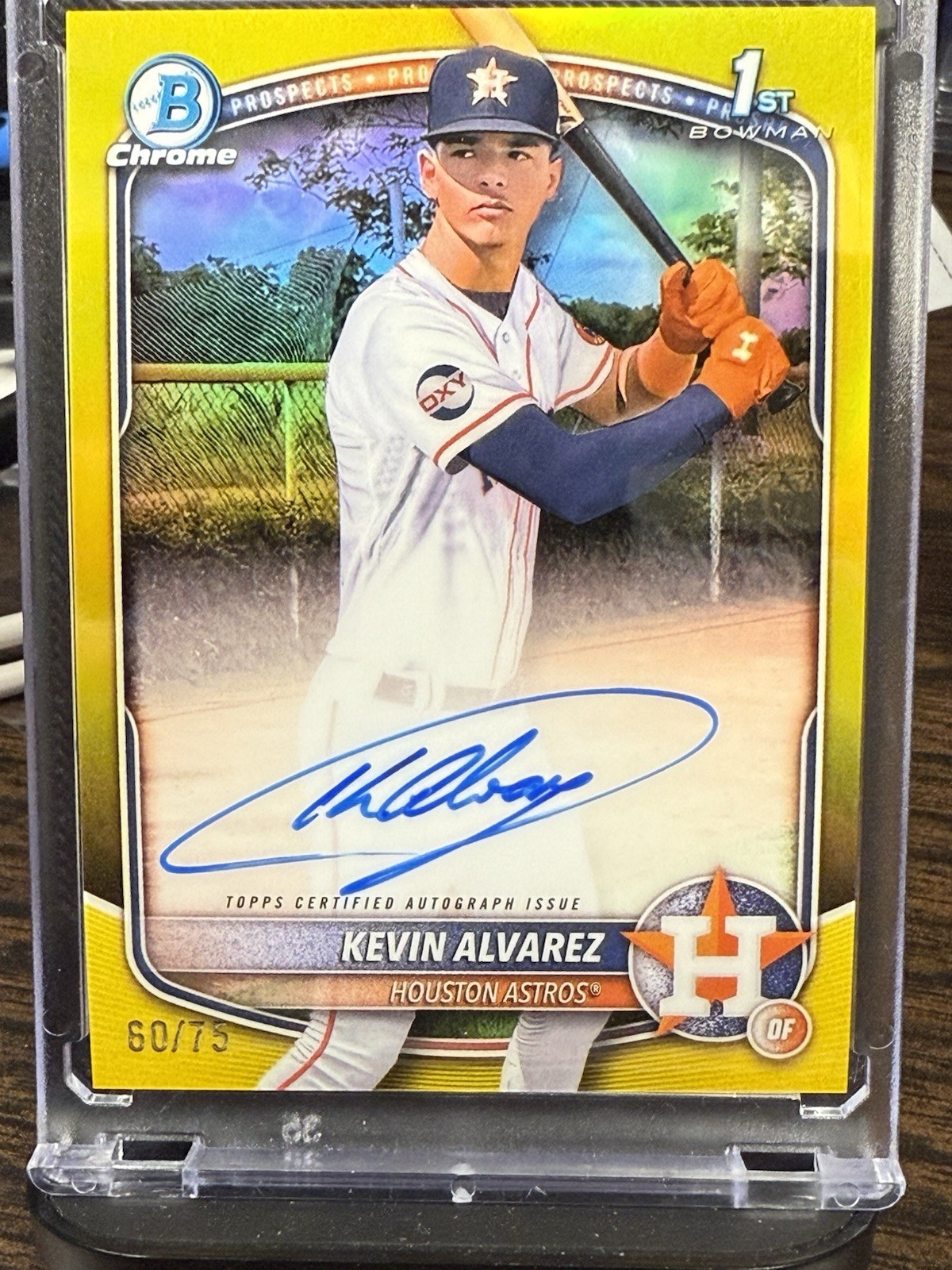 2025 Bowman Chrome Kevin Alvarez 1st True Yellow Refractor AUTO /75 ASTROS SP