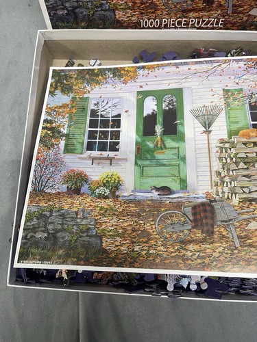 White Mountain Puzzle Autumn Leaves 1000 PCs Bonus Poster Fall Scene Cat Flower - Picture 13 of 18