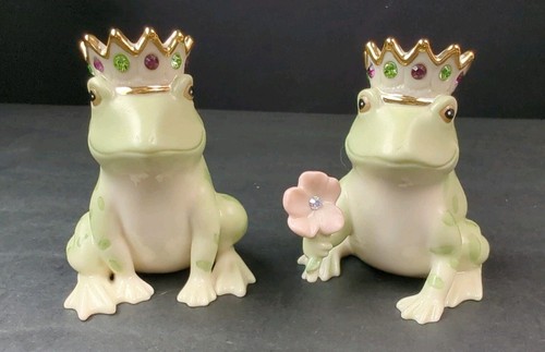 Lenox Set of 2 Jeweled Frogs King & Queen Salt and Pepper Shakers New Never Used