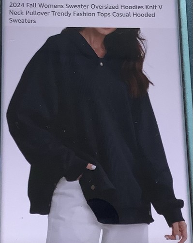 2024 HERBST DAMEN PULLOVER OVERSIZED HOODIES STRICK V-AUSSCHNITT PULLI FREIZEIT MEDIUM - Bild 3 von 7