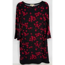 Michael Kors Womens Black Red Rose Floral Bell Sleeve Shift Dress Size M