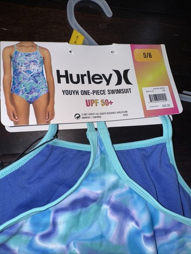 Girls HURLEY One Piece Swimsuit Bathing Suit Aqua/Purple Tie-dye Print Sz 5/6 - Picture 9 of 9