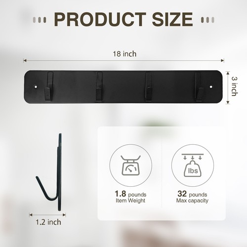 FantasHome Traditional Wall Mounted Hook Rack with 4 Hooks – Black - Bild 4 von 7