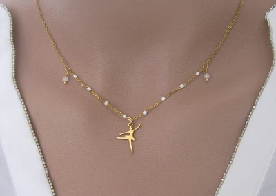 Collier Chaîne pendentif Danse Danseuse Étoile Acier Inoxydable Or Doré Blanc - Photo 1/3