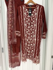 Indian Pakistani Salwar Kameez Maroon Cotton Embroidered Pant Suit PAK Large