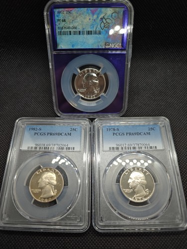 3 PROOF NGC 1962 PF68,PCGS 1978-S PR69, 1968-S PR69 DCAM Washington Quarters LOT - Picture 6 of 9