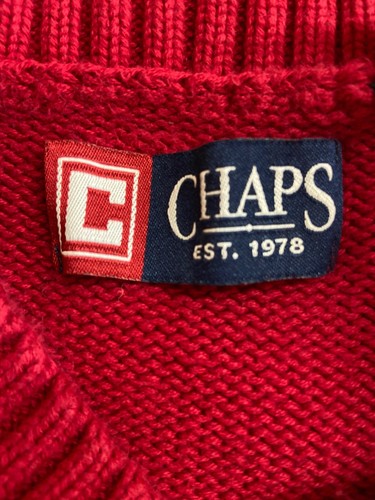 Suéter Chaps L Rojo Algodón Tejido Cuello Redondo Pullover Logo Preppy Normcore Retro - Imagen 3 de 7