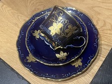 Sammeltasse echt Kobalt Bareuther 22 Karat Gold. Rosen Dekor Sammelgedeck.