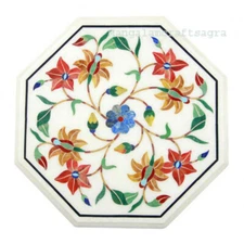15" marble Side table top semi precious stones pietradura inlay Handmade decor