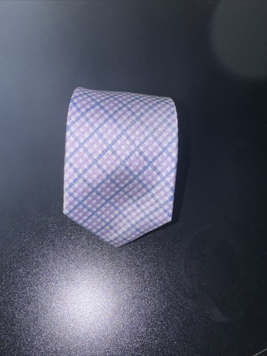 Isaac Mizrahi Silk Tie Blue Pink Purple Plaid Geometric Men Necktie 53 x 2.25 - Picture 2 of 9