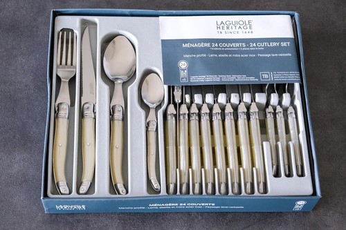 24-Piece Ivory Silverware Set with Forks Spoons and Knives Set for 6 Utensils