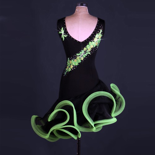 Latin Ballroom Dance Dress Modern Salsa Waltz Standard Long Dress#F192 3 Colors - Picture 8 of 15