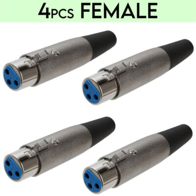 4 Pack 3P XLR Female Connector Microphone Adapter MIC Speaker 3Pin Audio Jack