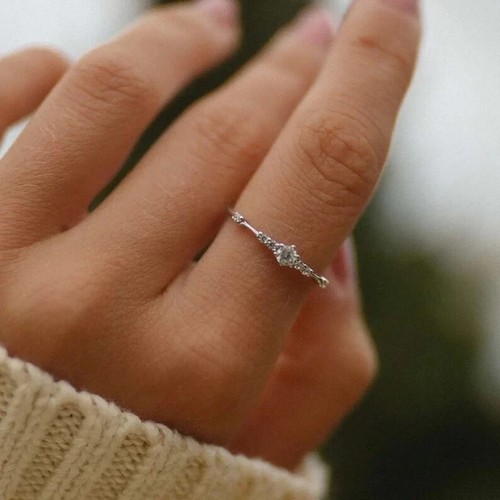 Round Cut Simulated diamond Dainty Women's Wedding ring In 925 Sterling Silver - Picture 3 of 4