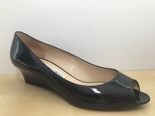 Jimmy Choo Black Patent Leather Peep Toe Wedge Shoe EUR 40.5 US 10