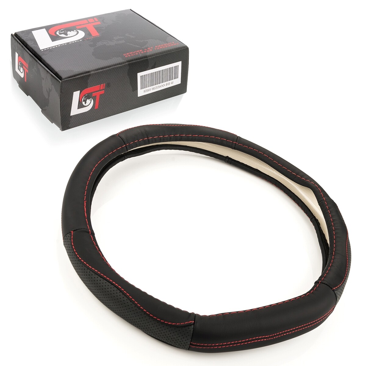 Steering Wheel Cover Ø 38X9 Cm Anthracite Red Perforated For LANCIA