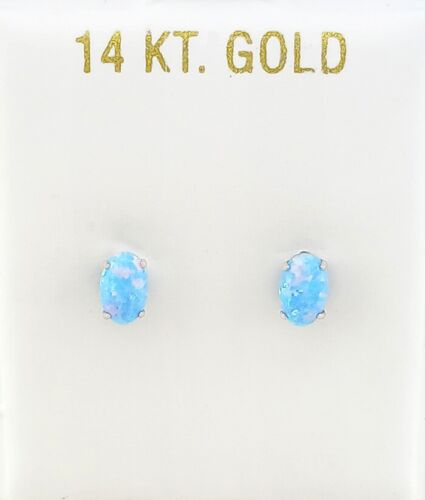 GENUINE 1.12 Cts BLUE OPAL STUD EARRINGS 14K GOLD - Free Certificate Appraisal