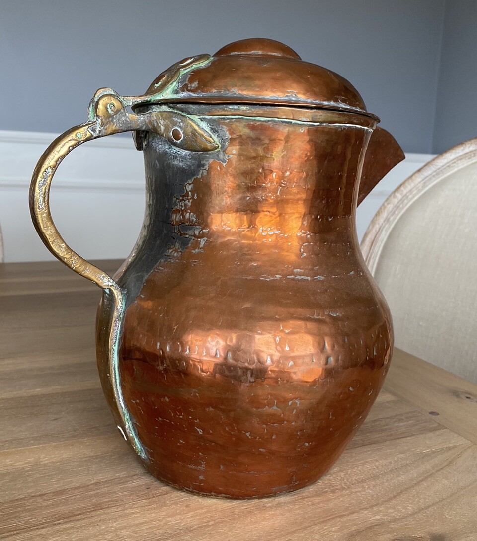 よし様OLD MOUNTAIN THE RICH COPPER Copper Ewer Pitcher Jug - Large Hammered - Islamic - Brass Handle
