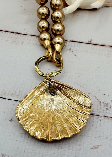 Vintage Porcelan Glass Gold/Bronze Pearl Replica Shell Pendant-NEW - Picture 5 of 6