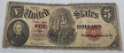 New Listing1907 $5 Legal Tender Woodchopper Note Mule Variety Red Seal Nice F/Vf O167